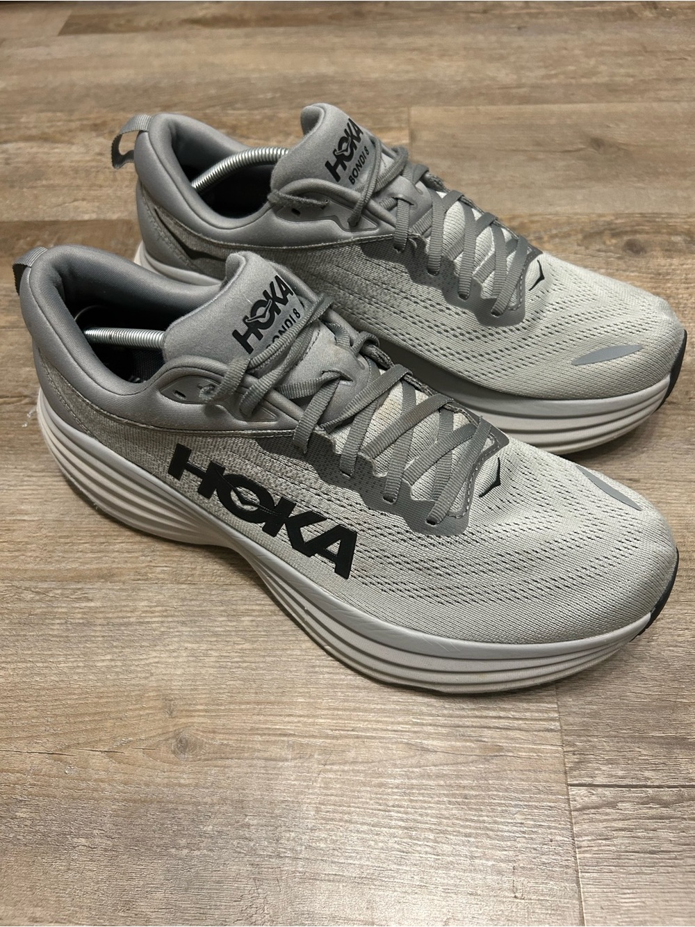 Hoka Bondi 8 Men’s Size 13 D Gray Lace Up Running Shoes Sneakers